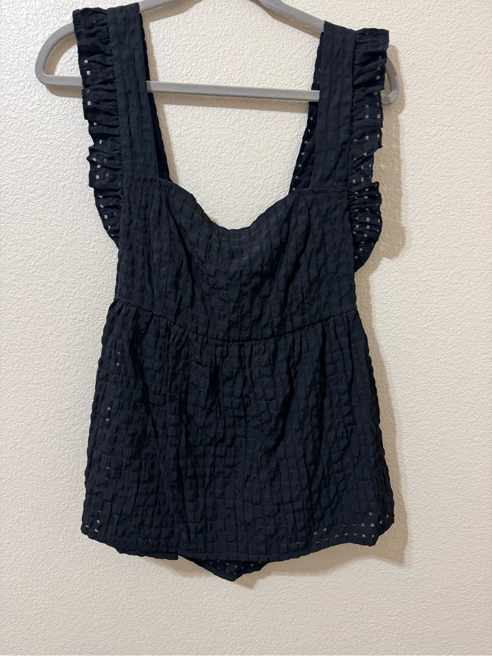 SHEIN Black Smocked Babydoll Top Ruffle Straps Tie-Back Boho Chic Size XL (12)